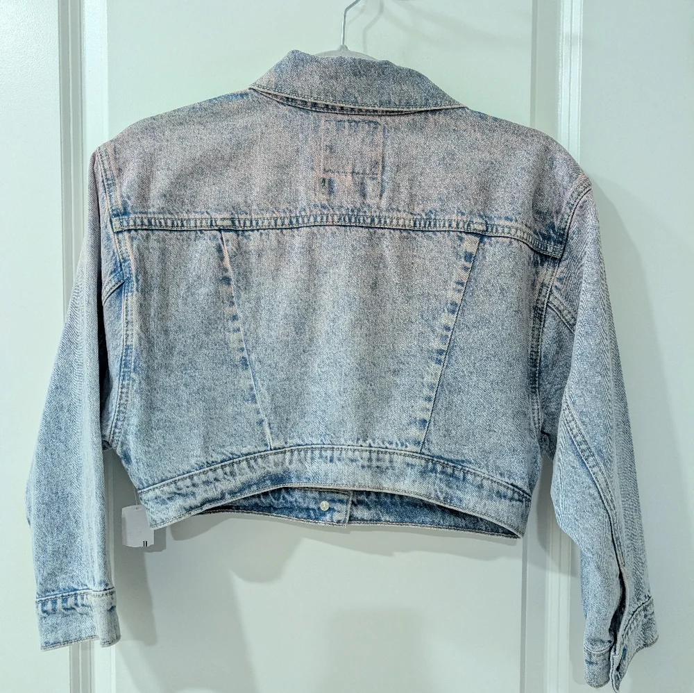 NWT Gap Teen Cropped Denim Jacket | Pink Acid Wash | Size M (8-9)